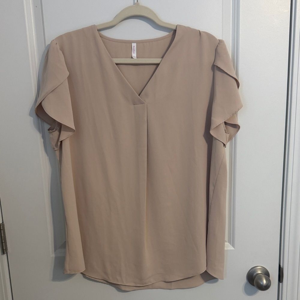 Chic Beige V-Neck Blouse